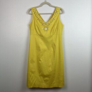 Boden Shift Dress Size 10 Yellow Beaded V-Neck‎ Empire Waist Wedding Guest Party